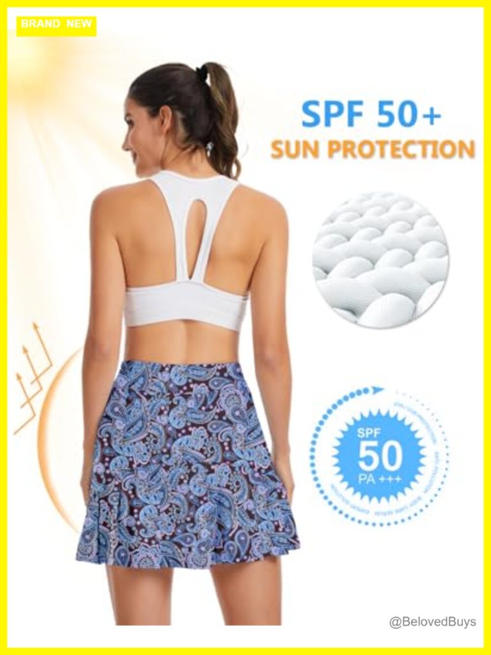 Pleated Tennis Skort with Built-In Shorts Pockets UPF 50+ Athletic Golf Skirt